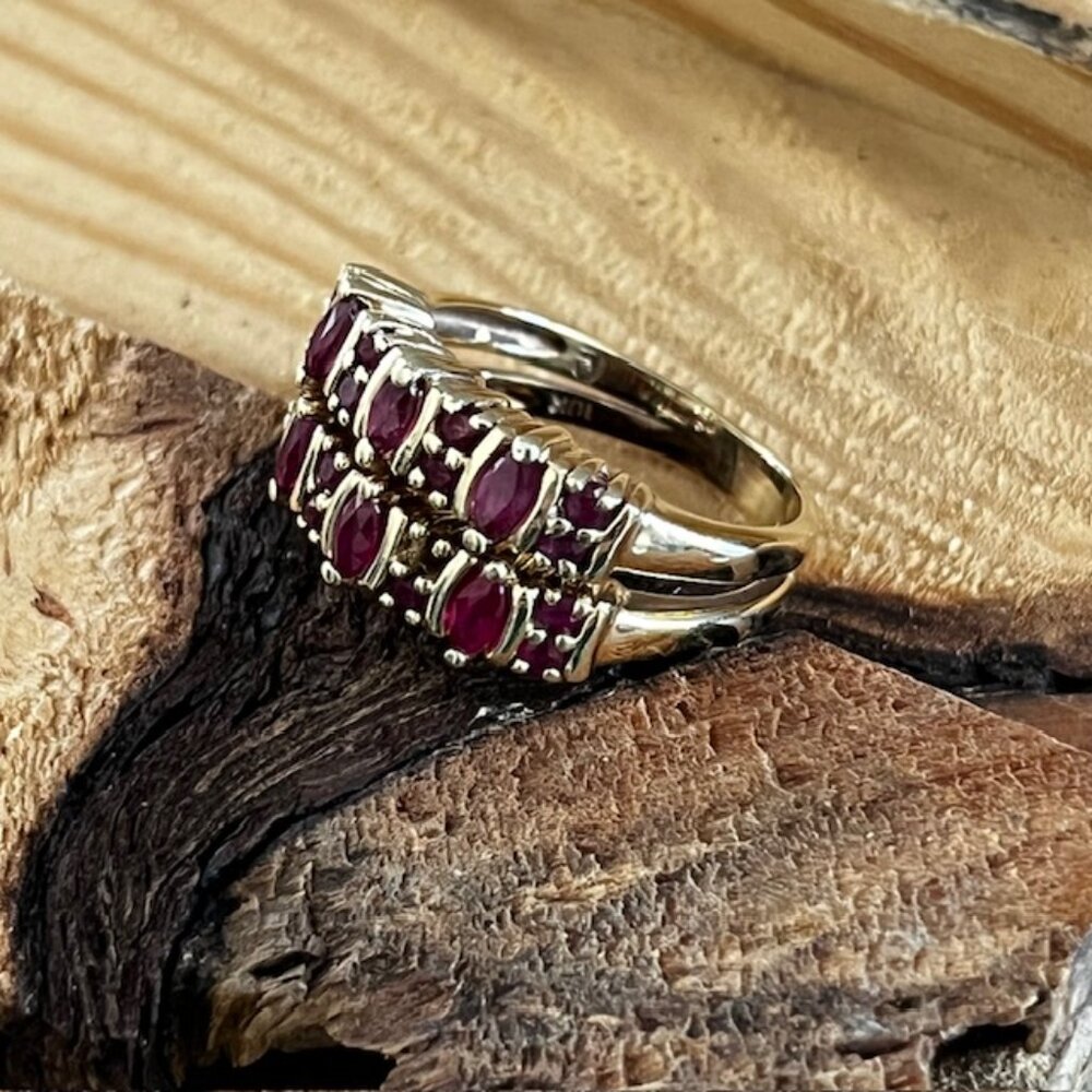 Vintage Ruby Ring 10K Yellow Gold Setting Double Band Size 7